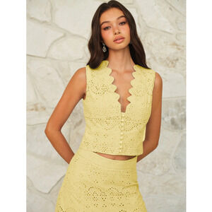 Copied - NWT Commense Scalloped Neckline Button-Front Eyelet Crop Top Sz L